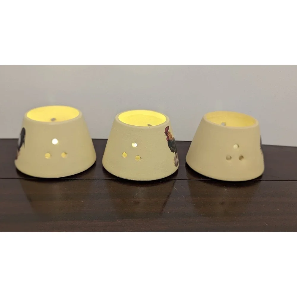 Set of 3 Rooster Ceramic Candle Shades Farmhouse Country Votive Tealight Covers